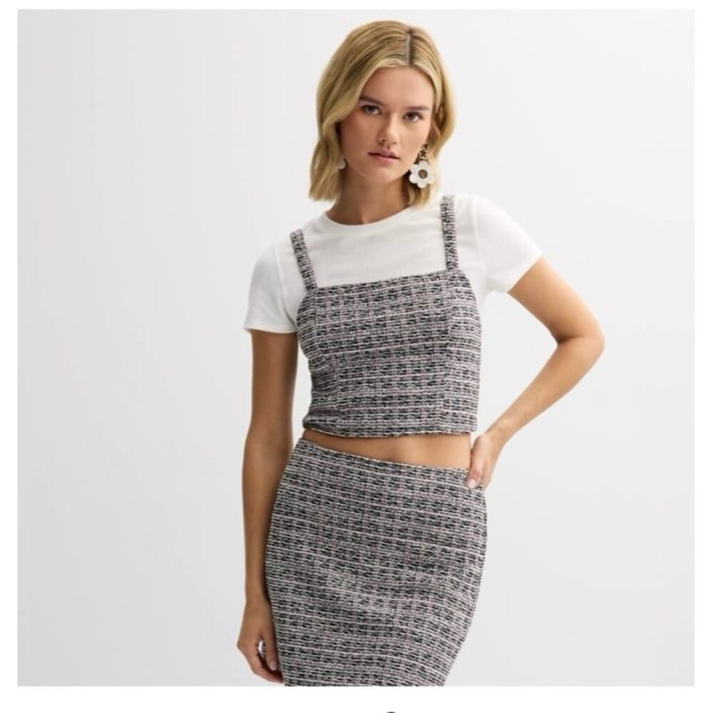 Juniors' Live To Be Spoiled Tweed Layered Look Top L NWOT